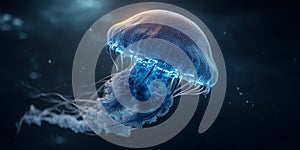 A Surreal Underwater Scene with a Glowing Jellyfish for Ocean, Fantasy, and Surreal Projects photo