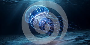 A Surreal Underwater Scene with a Glowing Jellyfish for Ocean, Fantasy, and Surreal Projects photo
