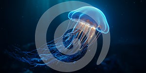 A Surreal Underwater Scene with a Glowing Jellyfish for Ocean, Fantasy, and Surreal Projects photo