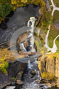 Surreal vertical panorama of Paterson waterfalls in New Jersey