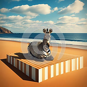 Surreal view of a zebra sitting on an empty beach