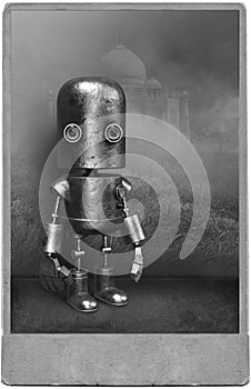 Surreal Vintage Robot Portrait, Mechanical Man