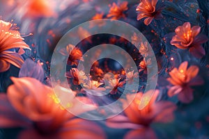 Surreal vortex of glowing flowers with a magical twist, perfect for dreamy backgrounds