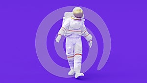 Surreal walking astronaut or cosmonaut or spaceman in space suit, futuristic sci-fi cosmic galactic background