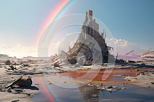 Surreal wasteland where shattered rainbows cast