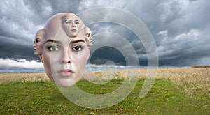 Surreal Woman, Multiple Heads, Science Fiction