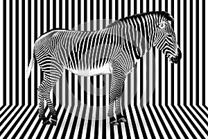 Surreal zebr, black and white striped background