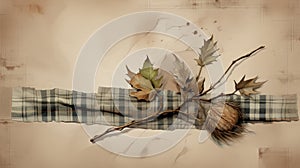 Surrealist Anatomy: Brown Leaves On Plaid Background