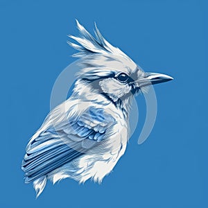 Surrealist Blue Jay Illustration On Blue Background