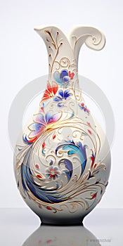 Surrealist Ceramic Vase Art With Floral Pattern And Glitters