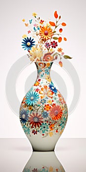 Surrealist Ceramic Vase Art With Floral Pattern And Glitters