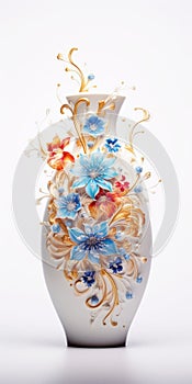 Surrealist Ceramic Vase Art With Floral Pattern And Glitters