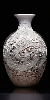 Surrealist Ceramic Vase Art With Floral Pattern And Glitters