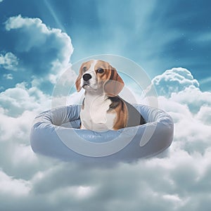 a surrealist illustration of a beagle in the clouds 1