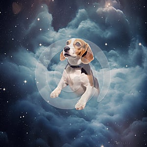 a surrealist illustration of a beagle in the clouds 3