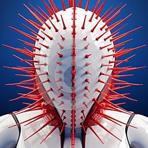 Surrealist Nanopunk Character With Red Spike Head