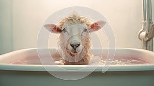 Surrealist Photography: Sheep In A Big Tub With Long Sleeve Shirt