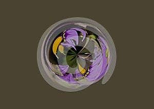 Surrealist purple botanical orb on a gray background.