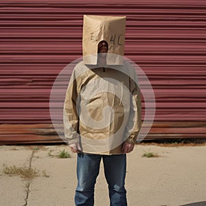 Surrealist Subconsciousness: A Humorous Tableau Of A Man In A Brown Paper Bag