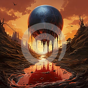 Surrealistic alien planet scenery. Created using ai generative.