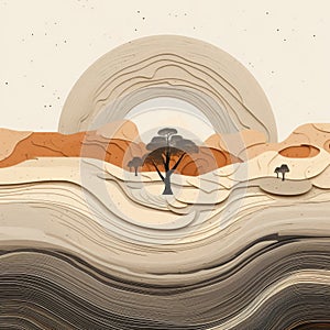 Surrealistic Desert Tree Illustration With Multilayered Texture