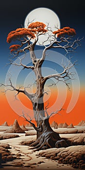 Surrealistic Grotesque: A Vivid Birdlife In A Desert Tree