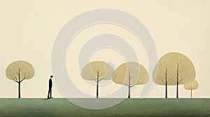 Surrealistic Illustration: Figurative Minimalism In A Park With Panoramic Scale photo