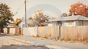 Delicate Panorama: A Highly Realistic Painting Of A House Near A Fence