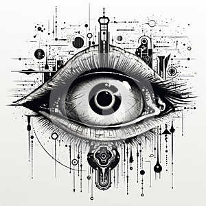 Surrealistic Urban Eye Illustration: Symbolism Vector Art In Cybersteampunk Style photo