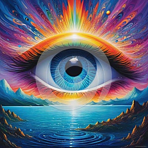surrel abstract the all seeing eye of the in a psychedelic sea created with