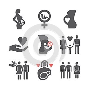 Surrogacy icons set. Vector signs for web graphics photo