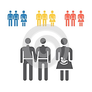 Surrogacy illustration concept. Gay family wait for a baby with surrogate mother. photo