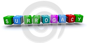 Surrogacy word block on white