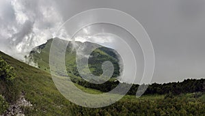 Surrounded by clouds in the top part of Mala Fatra National Park, Slovakia