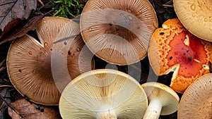 Are surrounded by fallen leaves and bits of moss adding earthiness