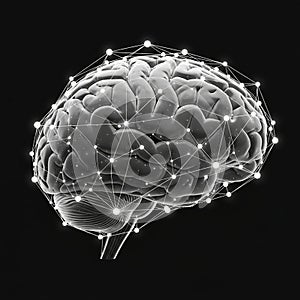 Surrounded by a network of interconnected nodes and lines resembling a