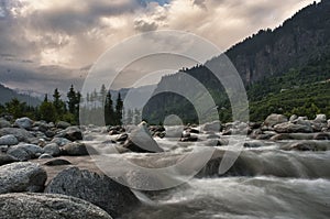 The surrounding mountains and river from Manali