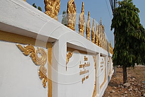 surrounding wall in a buddhist temple (wat phouang keo) at khong island (laos)
