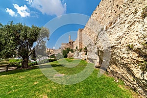 Surrounding wall and Tower of David in Jerusalem, Israel. photo