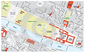 Surroundings map of the Louvre Museum in Paris, France photo