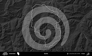 Surses outlined, Switzerland. Grayscale