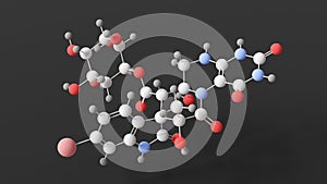 surugatoxin molecule, molecular structure, venom, ball and stick 3d model, structural chemical formula with colored atoms