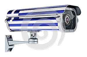 Surveillance camera with Greek flag. 3D rendering
