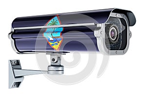 Surveillance camera with Guamanian flag. 3D rendering