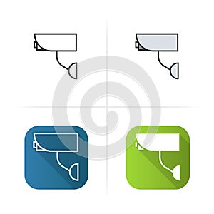 Surveillance camera icon. Flat, linear and color.