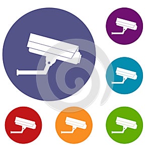 Surveillance camera icons set