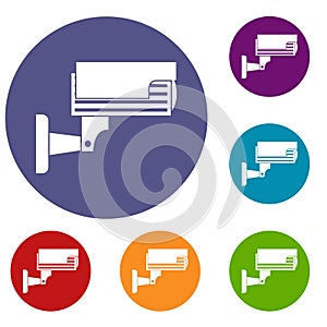 Surveillance camera icons set