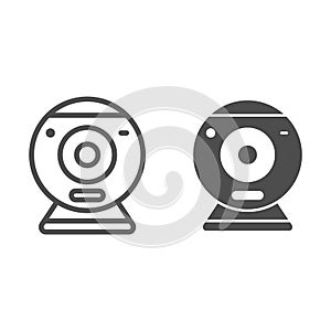 Surveillance camera line and solid icon, Robotization concept, Video surveillance sign on white background, web camera