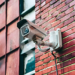 Surveillance camera mounted on wall, enhancing security, available for free