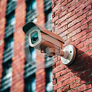 Surveillance camera mounted on wall, enhancing security, available for free